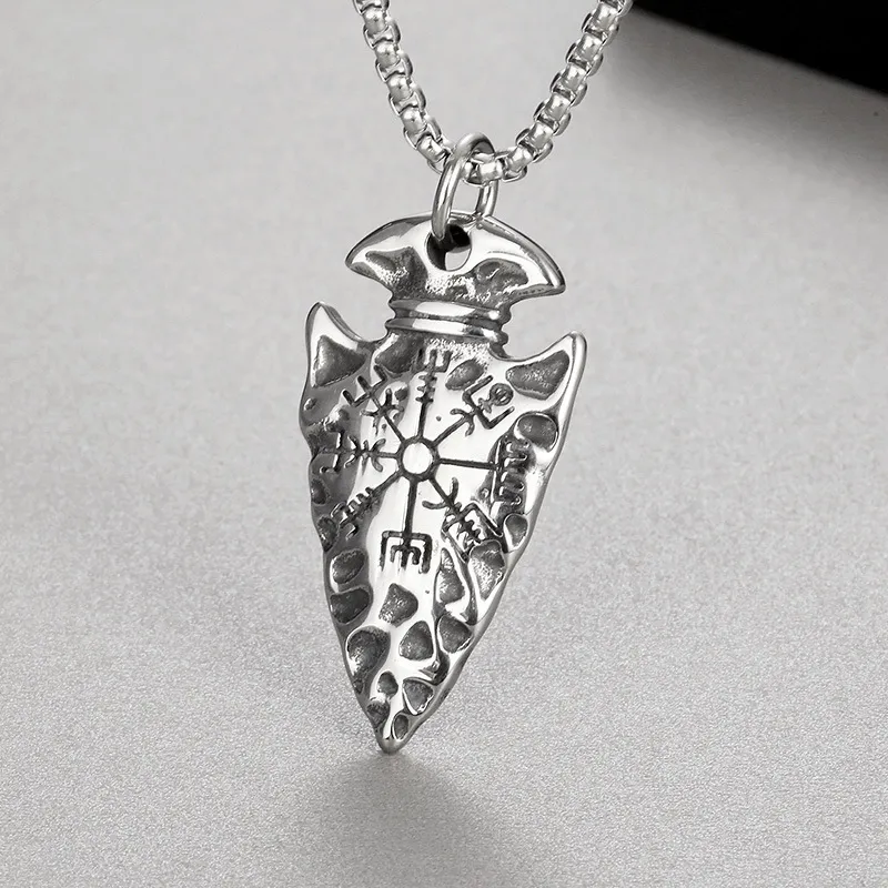 European and American Creative Jewelry, Punk Style, Vintage Viking Pirate Spear Rune Guide, Amulet, Stainless Steel Men's Pendant Necklace
