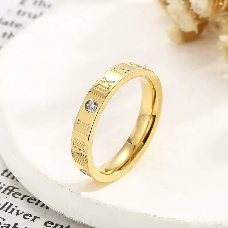 Stylish Stainless Steel Ring with Rhinestone and Roman Numeral Elements