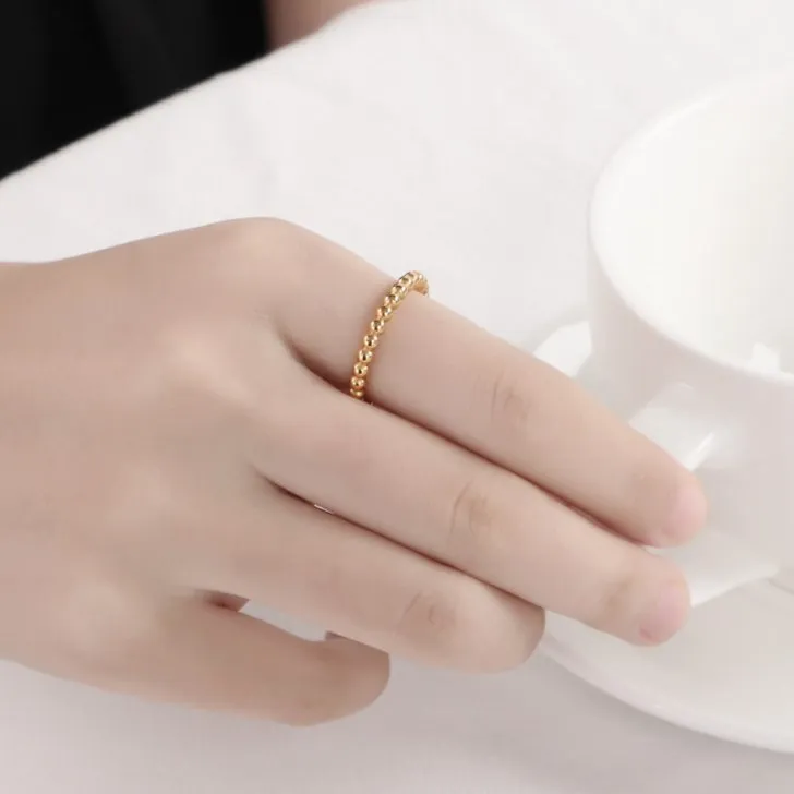 Elegant Openning Beaded Stainless Steel Ring with Water Ripple Design