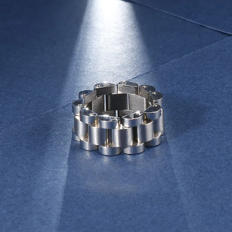 Stainless Steel Watch Chain Shaped Ring, Unisex Fashion Jewelry