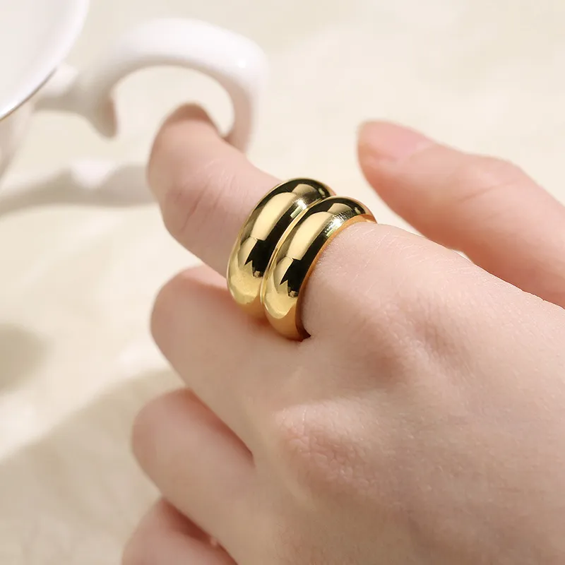 Retro Double-Circle Smooth Minimalist High-End Stainless Steel Ring for Women