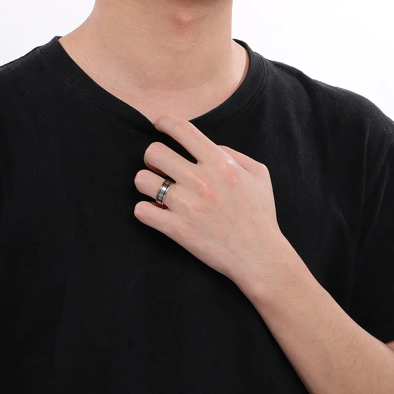 Trendy 18K Gold-Plated Frosted Stainless Steel Couple Rings for Valentine's Day Gifts