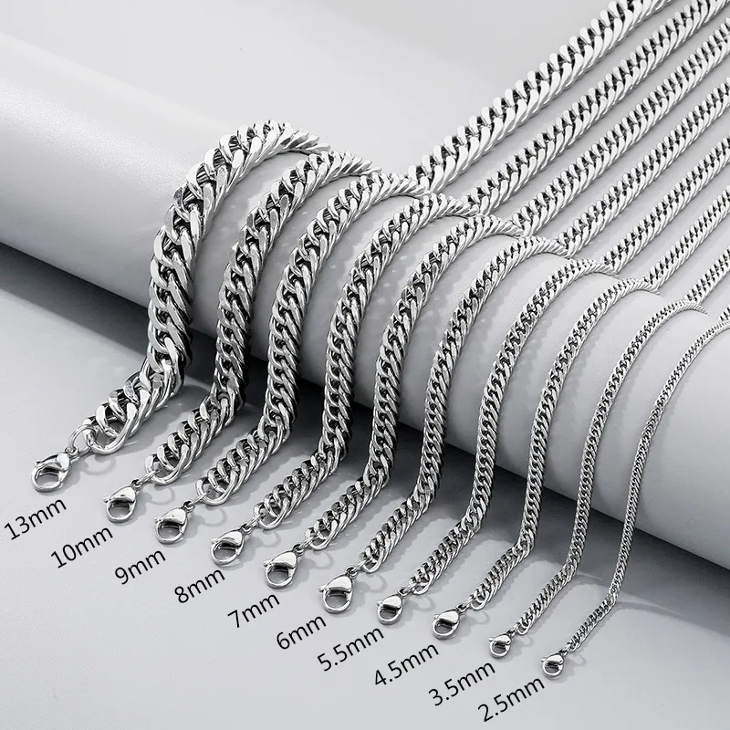 Trendy Cuban Necklace Stainless Steel Whip Chain Double Buckle Jewelry Chain
