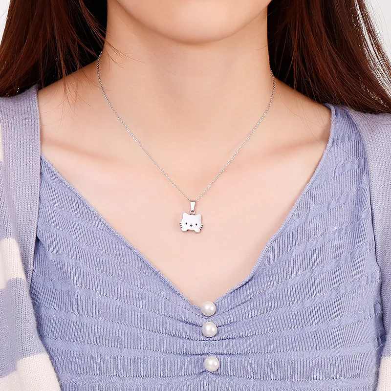 Small and High-End Stainless Steel Creative Cute Cat Pendant Collarbone Necklace