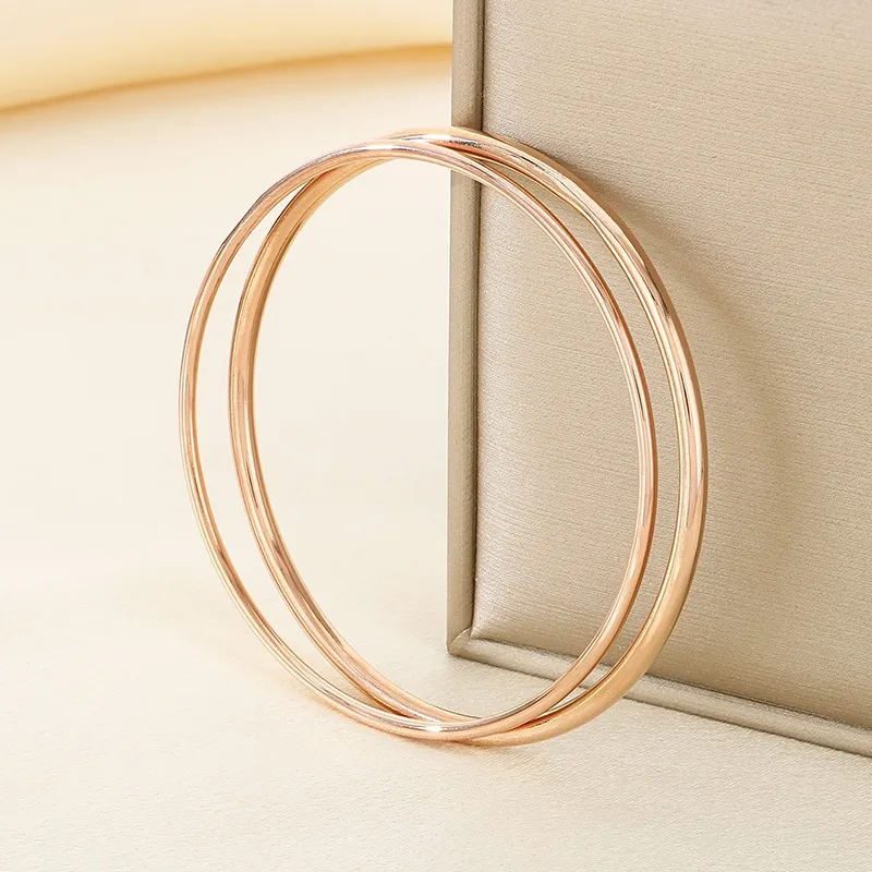 European American Fashion Polished Round Wire Stainless Steel Bracelet DIY Stackable Bangle