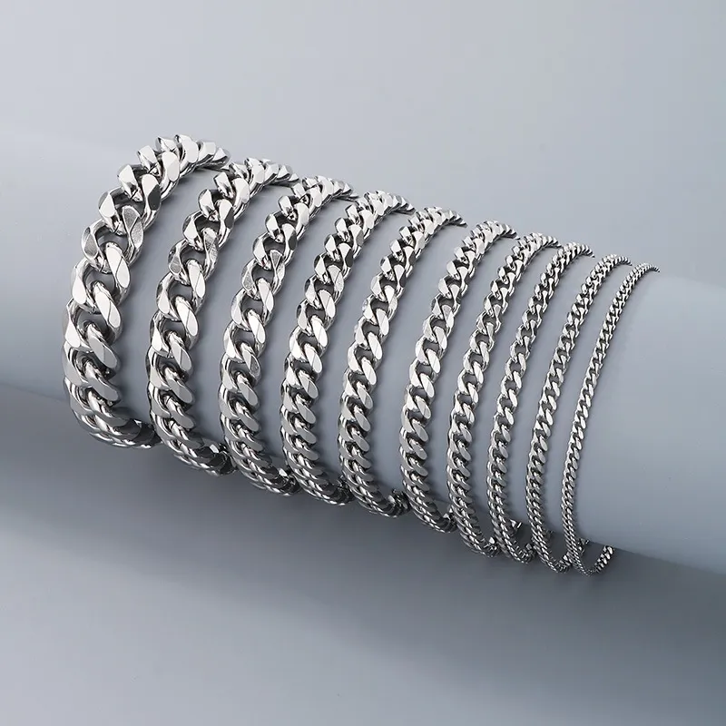 Fashion Hiphop Stainless Steel Six-Sided Polished Cuban Link Chain Bracelet Multi-Color Wholesale