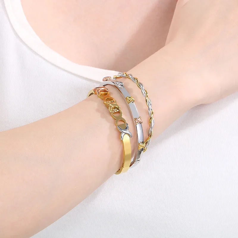 Vintage Personality Cross-Knot 18K Gold-Plated Twisted Stainless Steel Bangle Wholesale