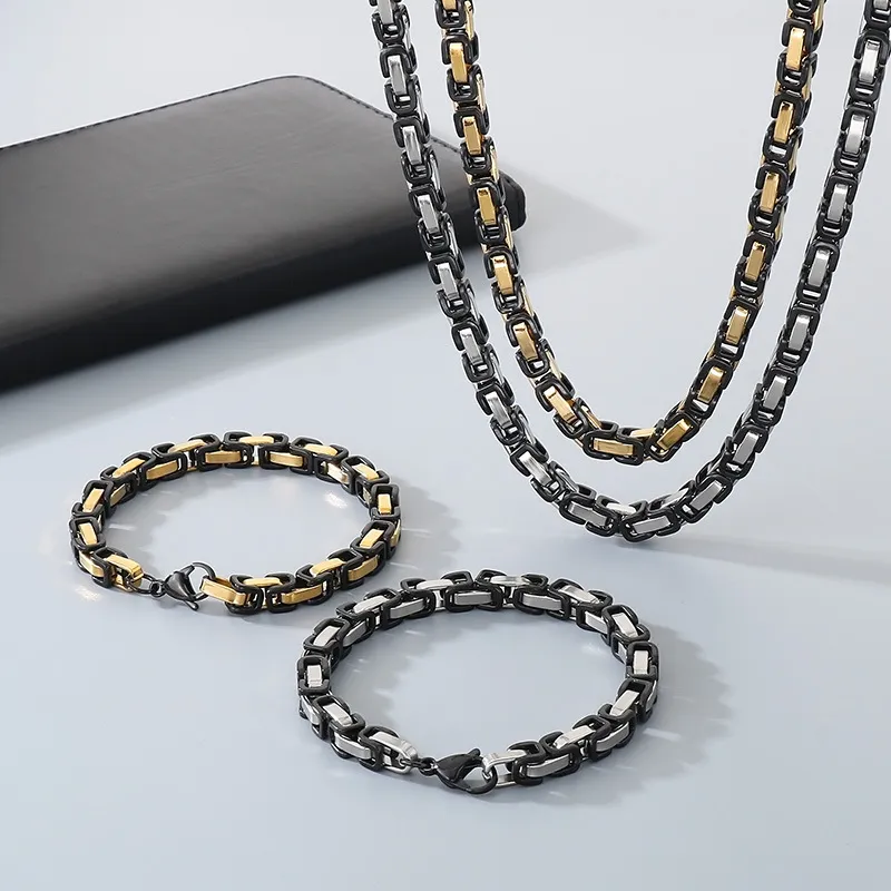 Stainless Steel Fashion Chain Bracelet Necklace Jewelry Set