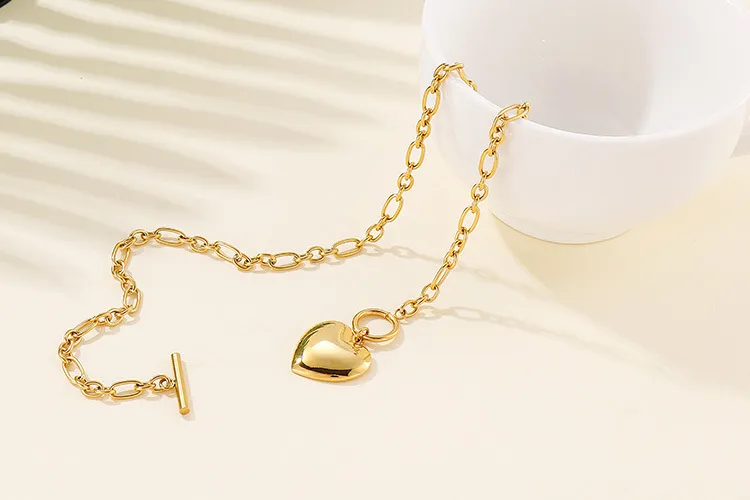 New European and American Style Ot Buckle Heart Necklace and Bracelet Stainless Steel Women's Set
