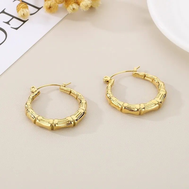 Fashion Minimalist Stainless Steel Earrings U-Shaped Bamboo Joint Hoops Personalized Jewelry Women