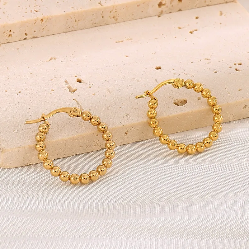 Fashion Geometric Beaded Earrings 18K Gold-Plated Smooth Surface Ear Buckles Minimalist Wholesale
