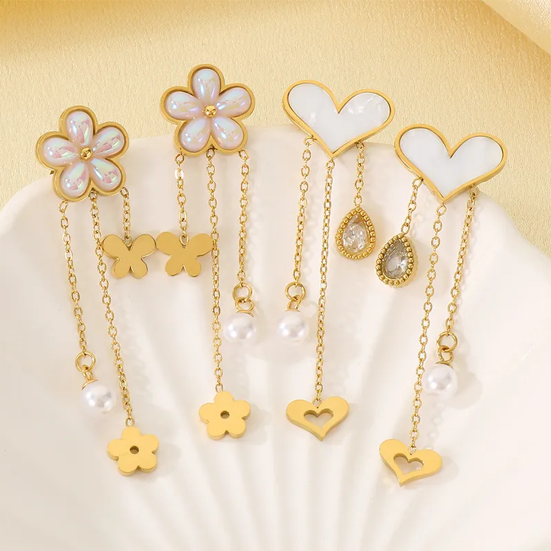 Stainless Steel Jewelry Tree of Life Flower Butterfly Love Element Earrings Women's Accessories