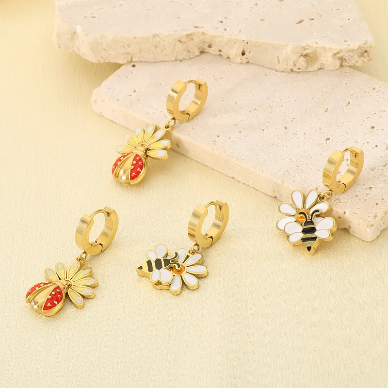 Stainless Steel Fashion Jewelry with Bee Ladybug Element Women's Earrings