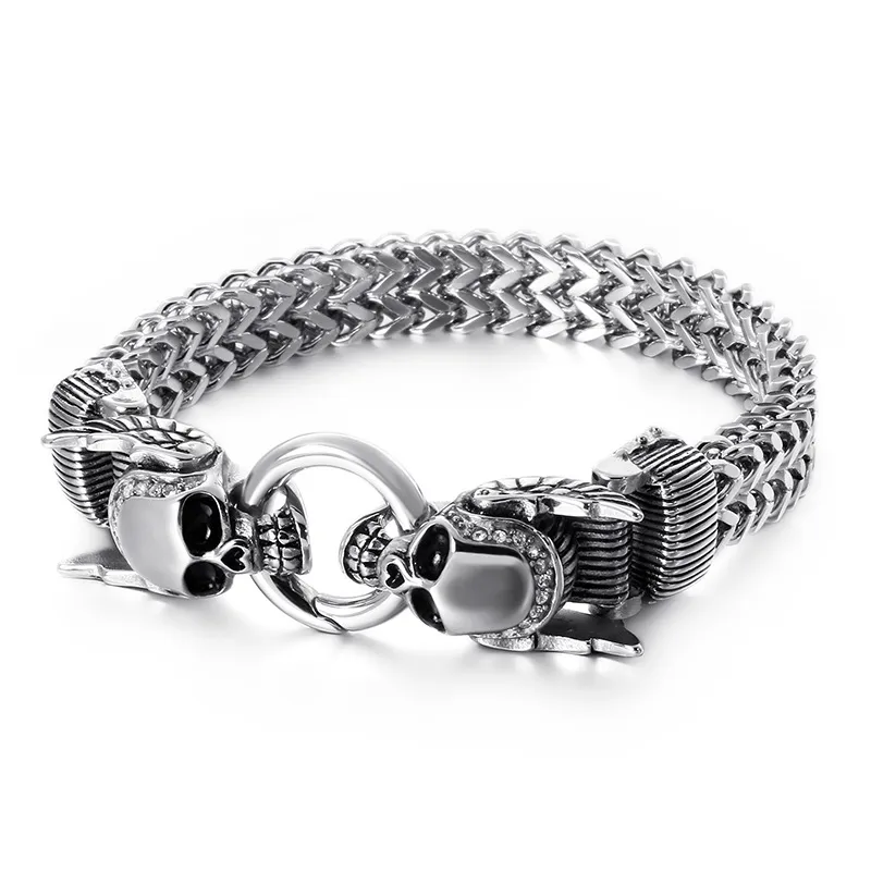 Personalized Square Fish Scale Titanium Steel Bracelet Skull Punk Men's Retro Pattern Stainless Steel Bracelet