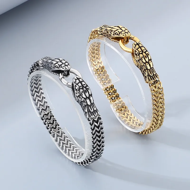 European and American Cold Style Stainless Steel Double Snake Head Bracelet Personalized Retro Trendy Jewelry for Men