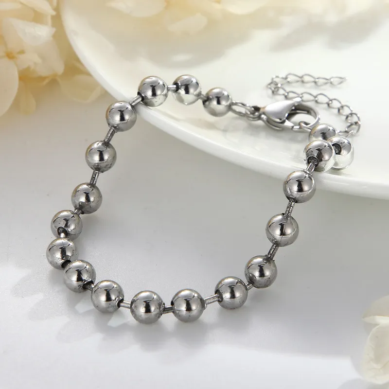 New Arrival Stainless Steel Minimalist Beaded Chain Hollow Ball Handmade Chain Bracelet