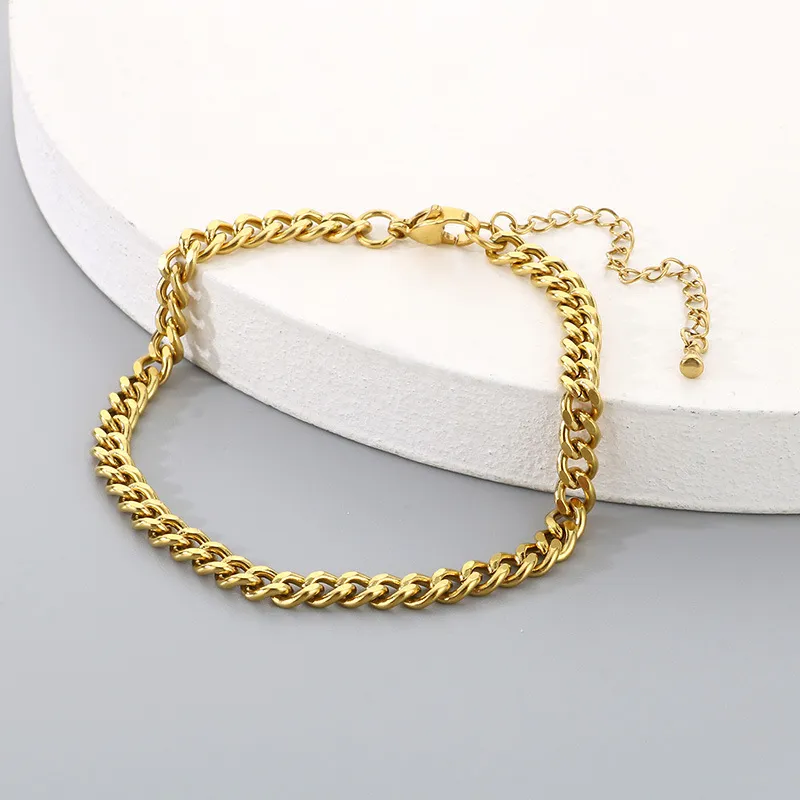 Unisex Style Lobster Clasp Chain 18K Gold Plated Twisted Stainless Steel Bracelet