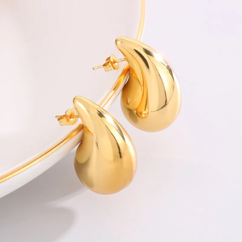 European and American Style Water Droplet Earrings with Versatile Temperament, Smooth Hollow Jewelry