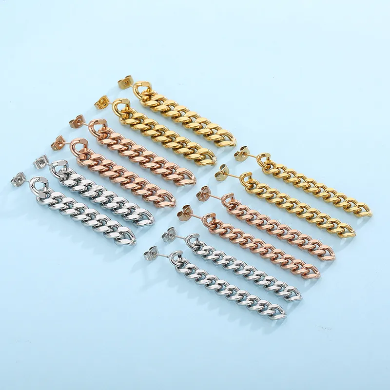 Cuban Chain Earrings Punk Style Chain Terms Stainless Steel Tassel Jewelry