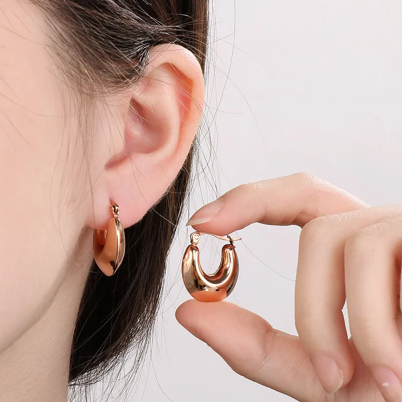 Trendy Stainless Steel U-Shaped Polished Huggie Earrings Geometric French Hollow Earrings Wholesale