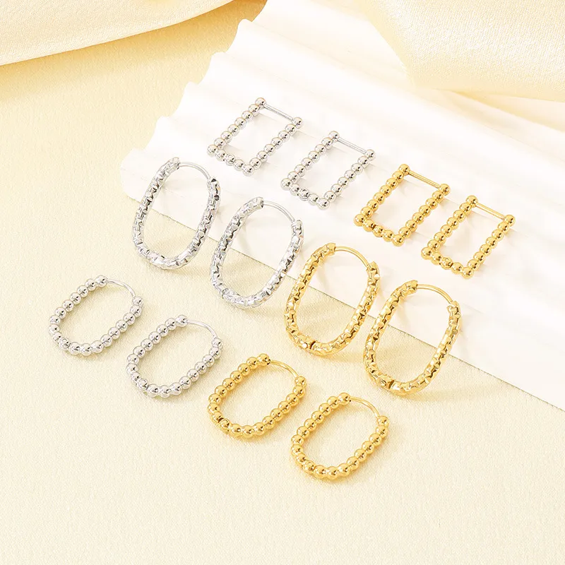European Ins Geometric Bead Stainless Steel Huggie Earrings Minimal Basic Earrings Women