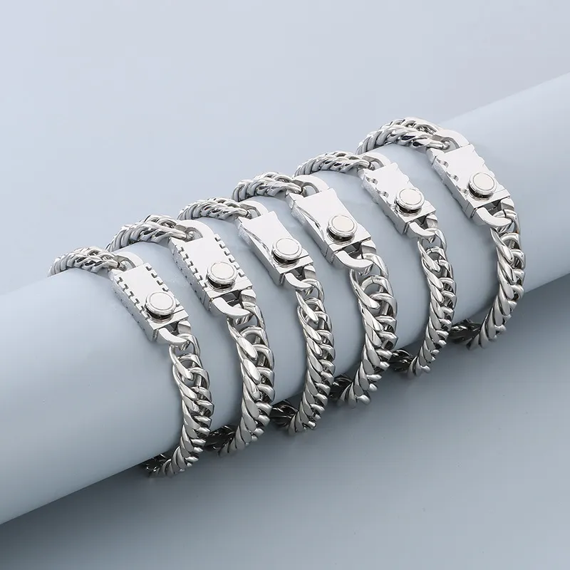 Personalized Double-Knitted Round Polished Button Bracelet, European and American Fashion Double-Knitted Denim Chain Polished Stainless Steel Men's Necklace Set