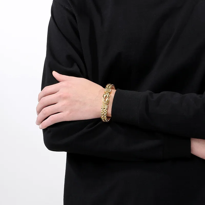 Fashion Stainless Steel Woven Keel Bracelet Boys Personality Hip Hop Retro Fried Dough Twists Knot Bracelet