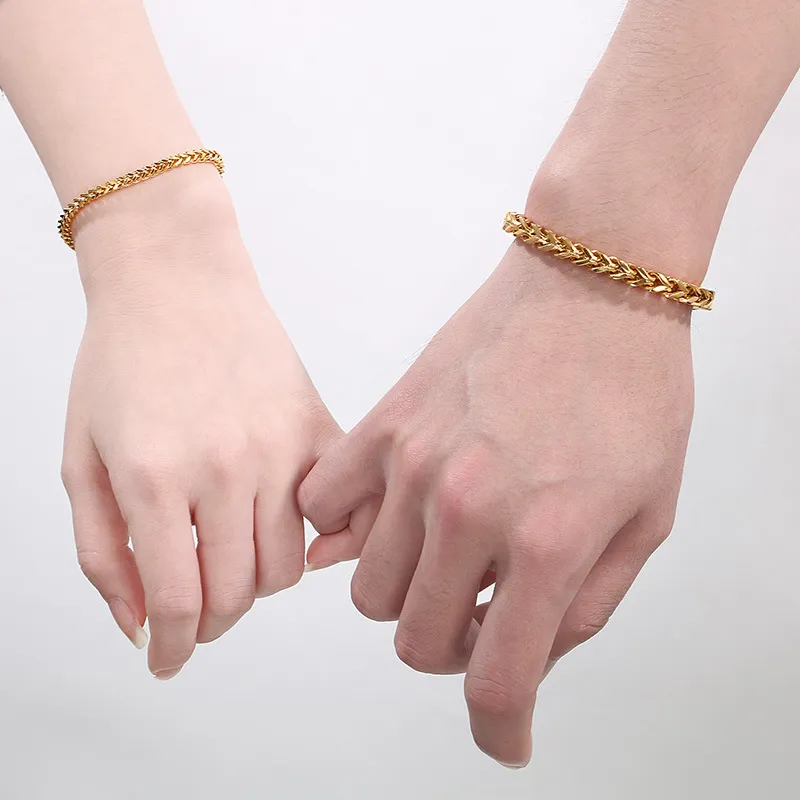 New Stainless Steel Couple Keel Bracelet European and American Simple Four Sided Polished High-End Cuban Chain Bracelet Wholesale
