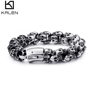 Fashion Powerful Punk Stainless Steel Men's Thick Skull Links Bracelet