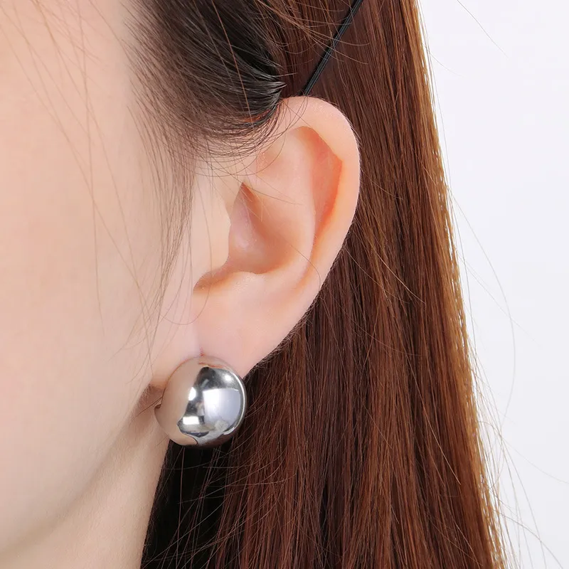 Polished Spherical Semi-Hollow Stud Earrings Hollow Round Stainless Steel Earrings Women