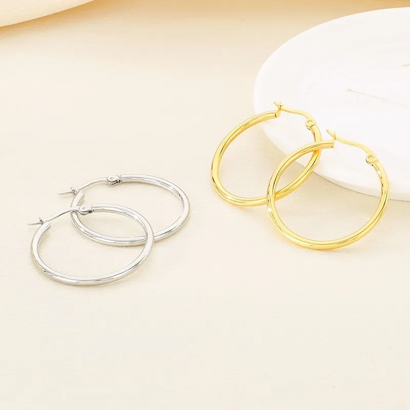 Vintage-Inspired Plain Large Hoop Earrings in Durable Stainless Steel