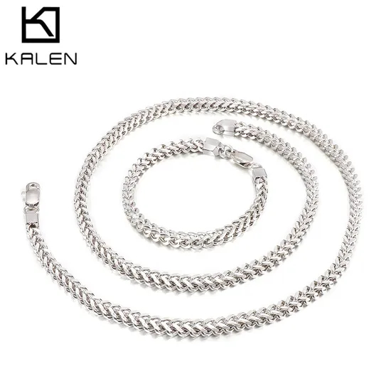 Japanese and Korean Fashionable and Minimalist Men's Skeleton Chain Necklace, Personalized and Versatile Stainless Steel Reversible Bracelet Set
