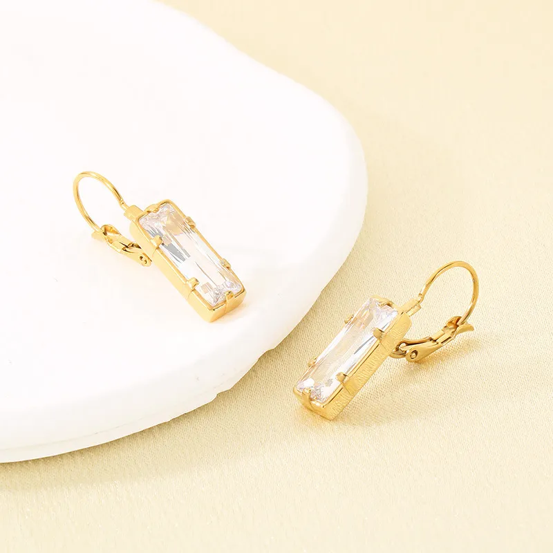 Exquisite Minimalist Square Zircon Stainless Steel Earrings Light Luxury Geometric Earrings Women