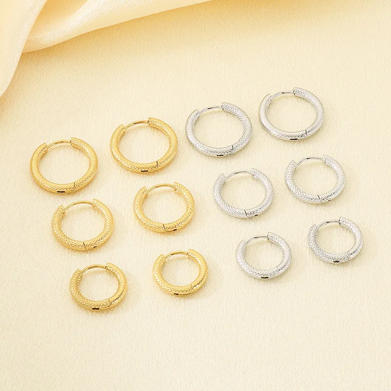 Kalen Jewelry Stainless Steel Dragon Pattern Mesh Hoop Earrings Snake Texture Round Huggie Earrings