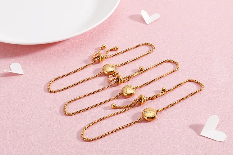 12 Zodiac Signs Stainless Steel Diamond-Embedded Gold Bracelet Adjustable Jewelry
