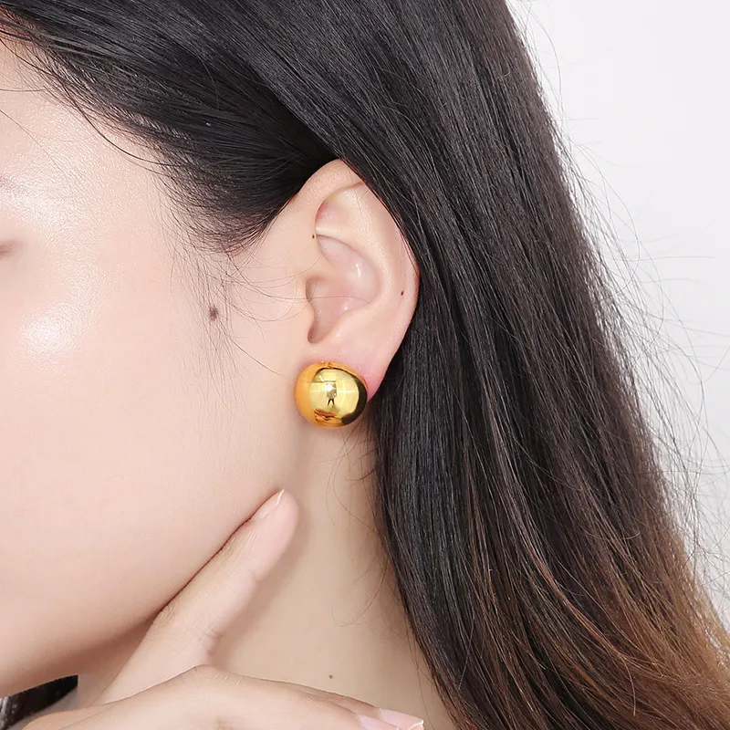 Stainless Steel Hemispherical Hollow Simple and Elegant Light Luxury Earrings