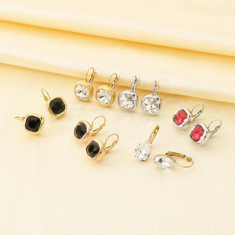 Vintage Black Square Zircon Stud Earrings Minimalist Light Luxury Stainless Steel Earrings Women