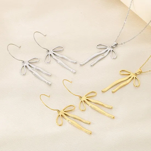 Stainless Steel Bow Earrings Necklace Jewelry Set Suitable for Women's Daily Wear