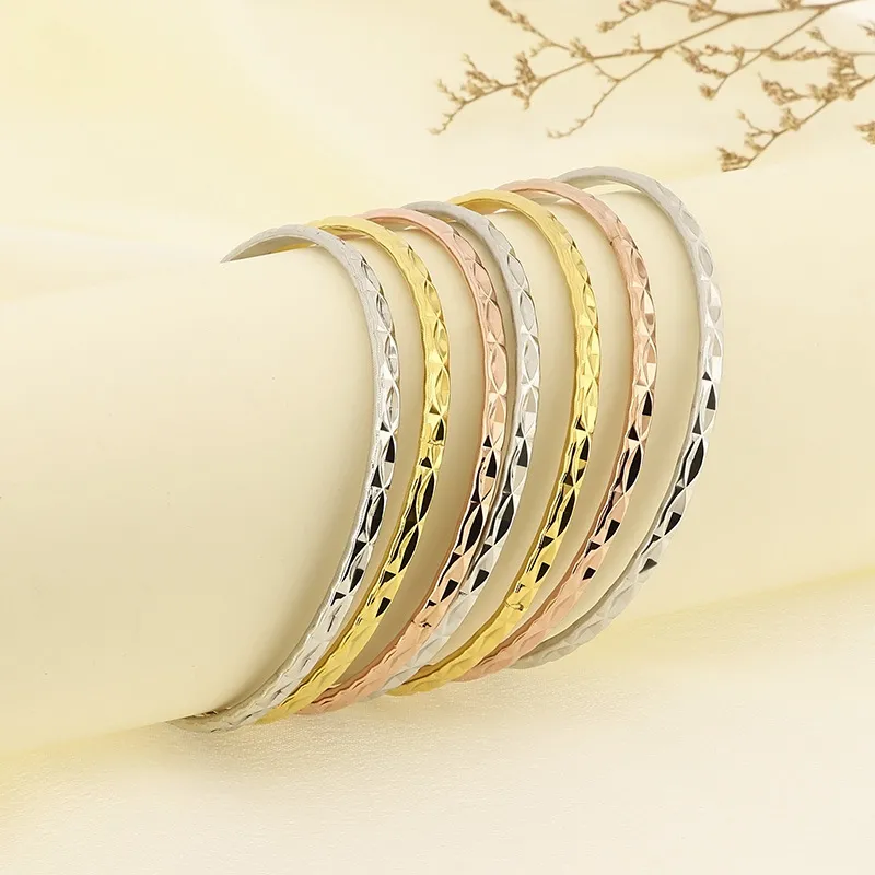 Stainless Steel 304 Patterned Diamond Bangles with Multiple Layers of Plain Circles for Women