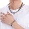 Personalized Hip-Hop Style Rock Emperor Chain Circle Bracelet, Trendy Byzantine Flat Stainless Steel Men's Necklace Set