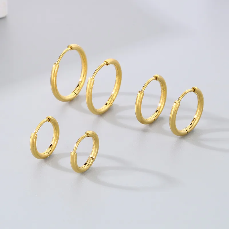Fashion 18K Gold-Plated Stainless Steel Round Huggie Earrings Versatile Hoop Earrings Wholesale Men Women