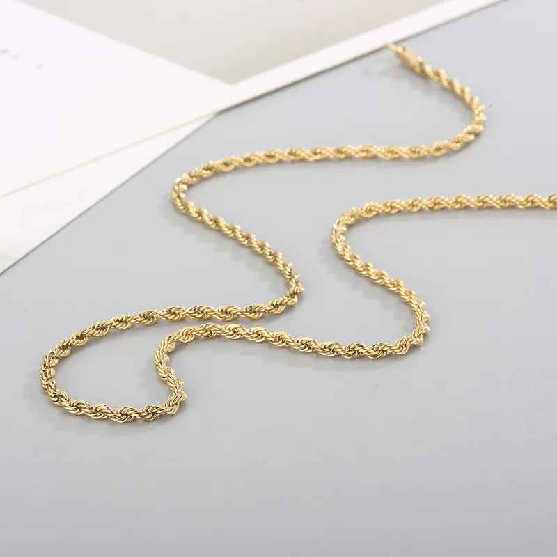Stainless Steel Fried Dough Twists Chain Vacuum Plating Gold Necklace Fashion Hip Hop Jewelry
