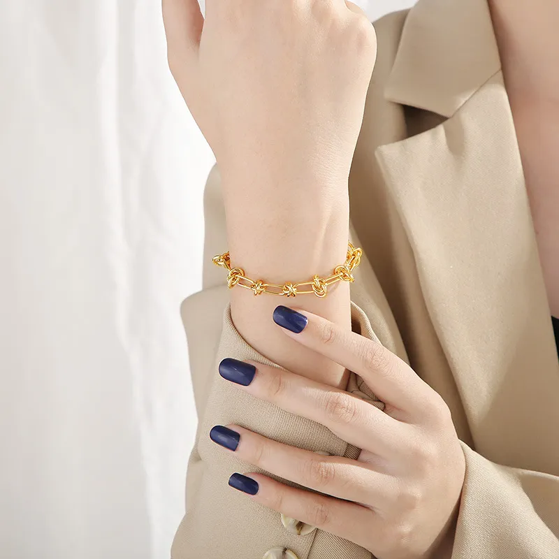 European and American Fashion Personality Stainless Steel Geometric Square Knot Jewelry Bracelet&Necklace Accessories