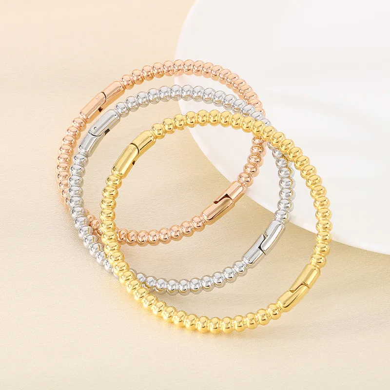 Minimalist Beaded Water Wave Stainless Steel Ring Adjustable Oval Bracelet Jewelry Set