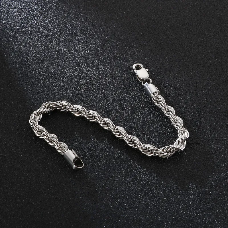 Hip Hop Men's Bracelet Gold Plated 18K Fried Dough Twists Chain Stainless Steel Braided Twisted Rope Bracelet