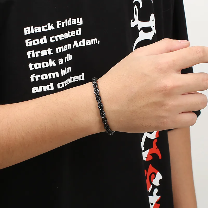 Hip Hop Men's Bracelet Gold Plated 18K Fried Dough Twists Chain Stainless Steel Braided Twisted Rope Bracelet