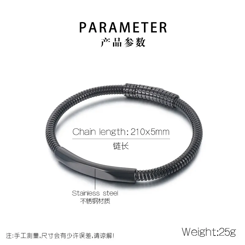 Trendy Men's Stainless Steel Polished Geometric Curved Plate with Engraved Logo Circular Ring Snake Bone Bracelet