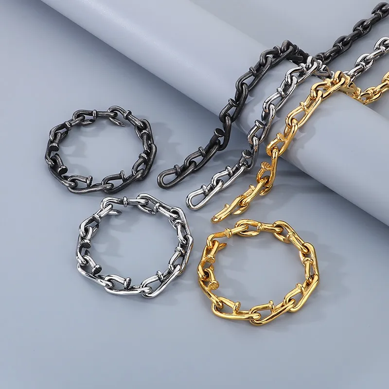 Kalen Trendy Jewelry Nail Bracelet Vintage Retro Style Personalized Design Clasp Hook Stainless Steel Men's Jewelry