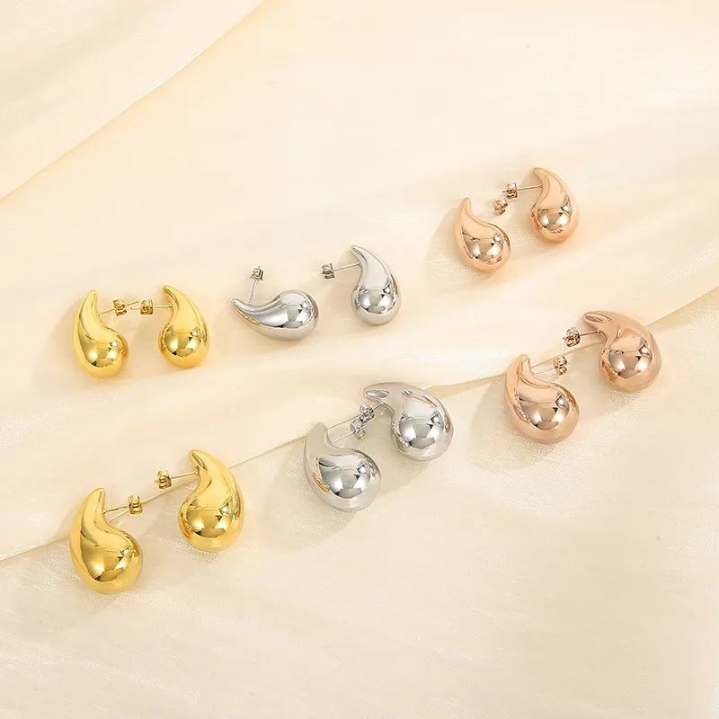 Gold Zircon Popular Daily Stainless Steel Double Gold Stud Earrings for Women