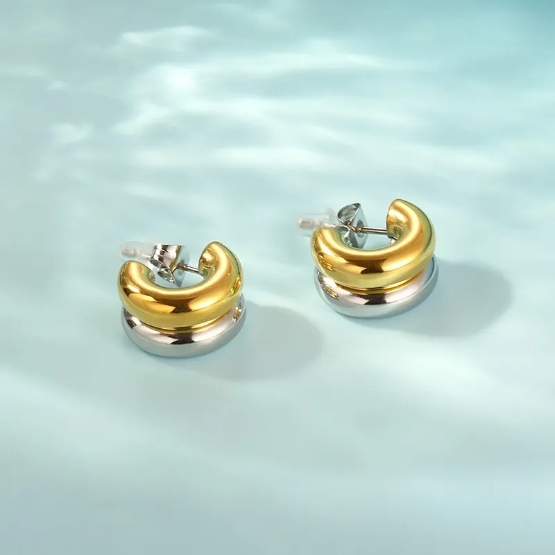 Stainless Steel Creative Hollow Multi Ring C-Shaped Commuting Fashion Earrings Jewelry Wholesale